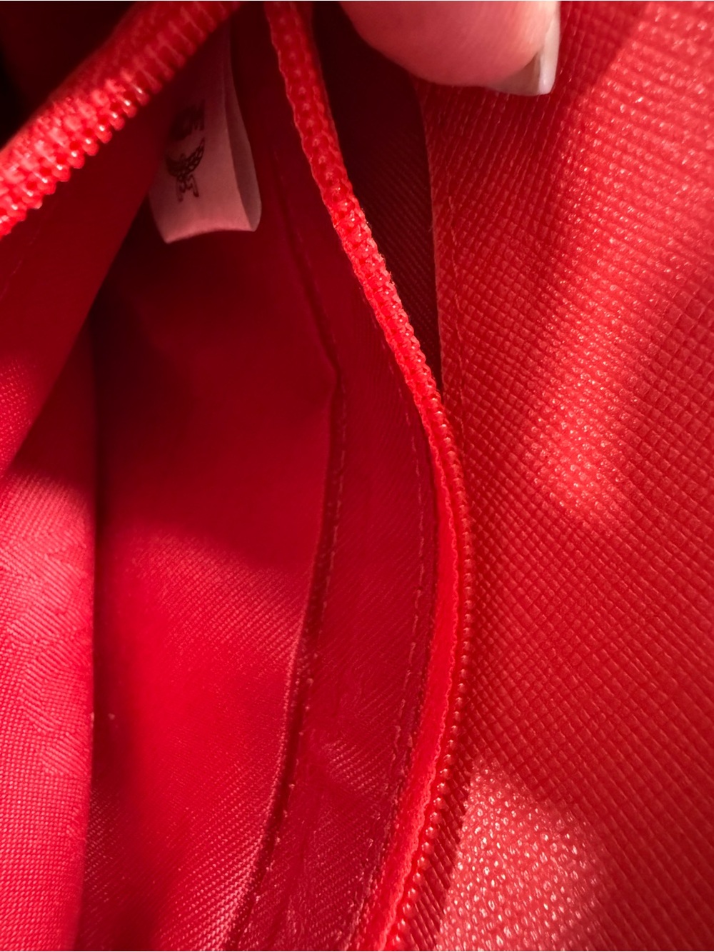 MCM Shiny Red Patent Logo-Embossed Continental Wallet with Gold Accents - Picture 8 of 10
